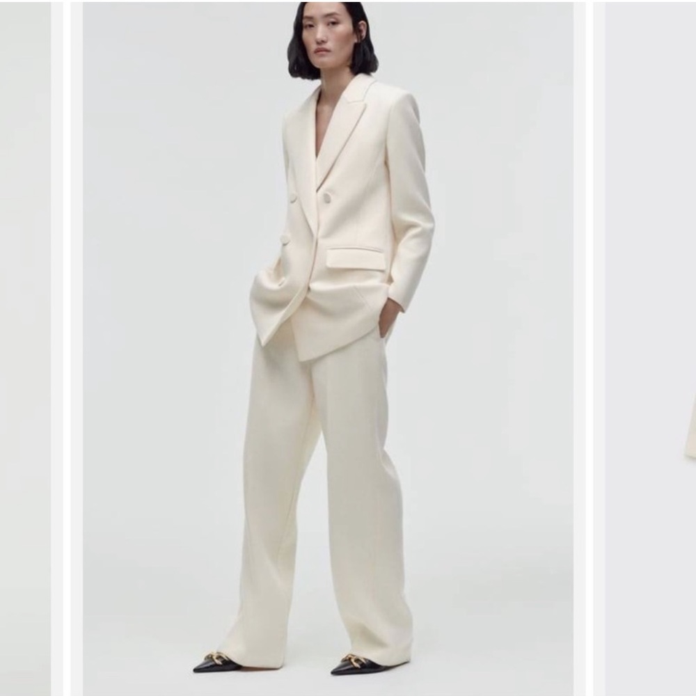 Zara longline white double breasted tuxedo style blazer jacket M